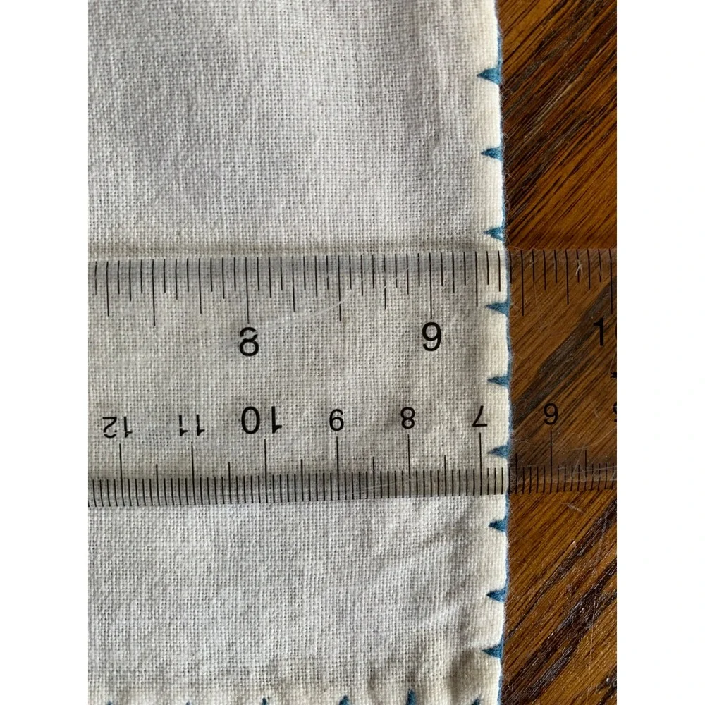 Vintage Hand Embroidered Cross Stitch Floral Napkins Set of 2 White Blue 10x10